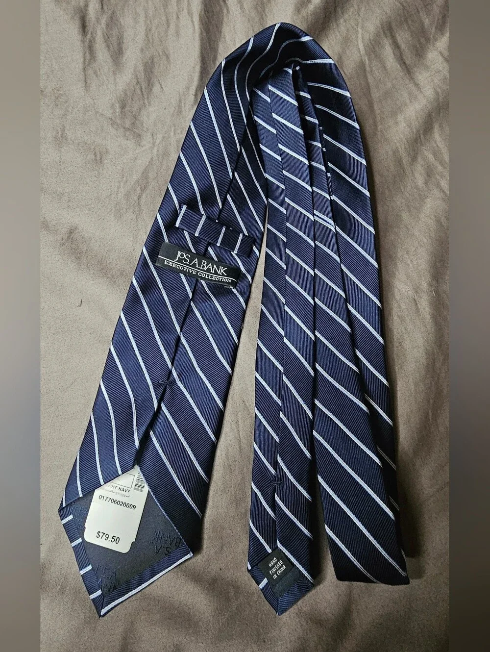 Jos. A. Bank Navy Tie with White Diagonal Stripes NWT